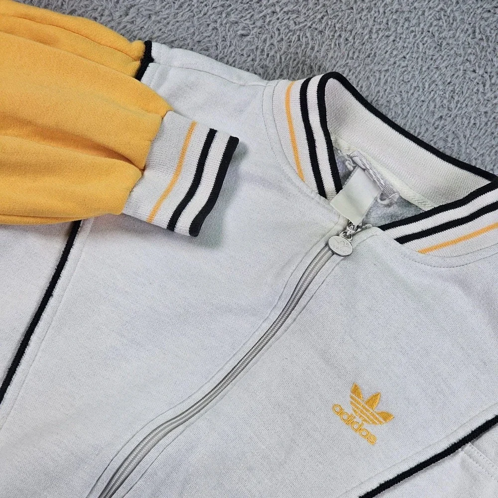 Vintage Adidas Jacket Mens Medium Large White Yellow‎ Track Full Zip Trefoil 90s